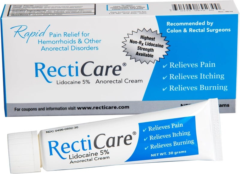 Recticare كريم ليدوكائين 5% للاستخدام الشرجي: كريم مخدر موضعي لعلاج البواسير وغيرها من الاضطرابات الشرجية - أنبوب 30 جرام - Image 2